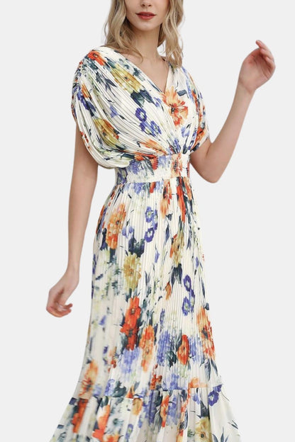 Eliza - Pleated Chiffon Floral Blossom Long Dress