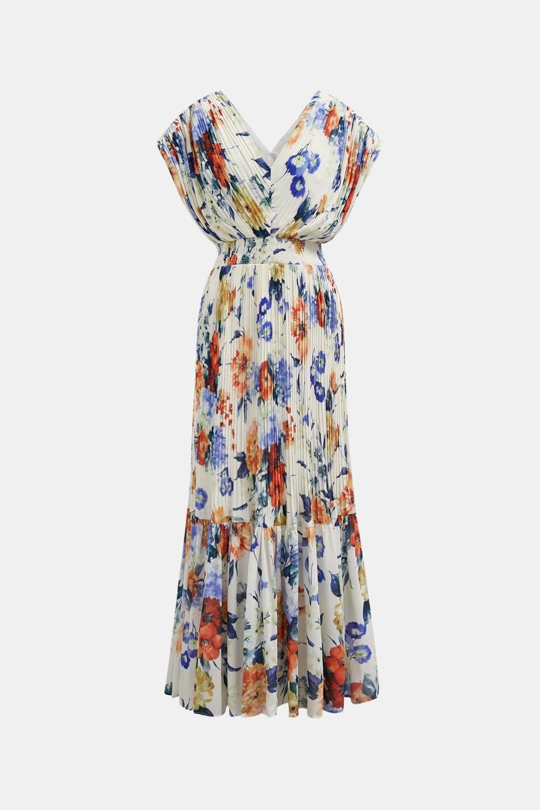 Eliza - Pleated Chiffon Floral Blossom Long Dress