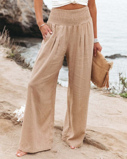 Isadora - High Waisted Wide Leg Linen Trousers