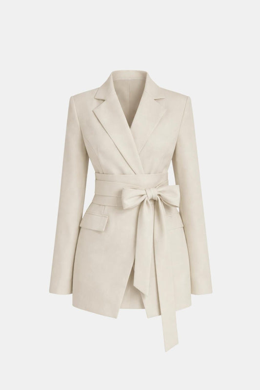 Elvara – Double-Breasted Belted Blazer in Apricot