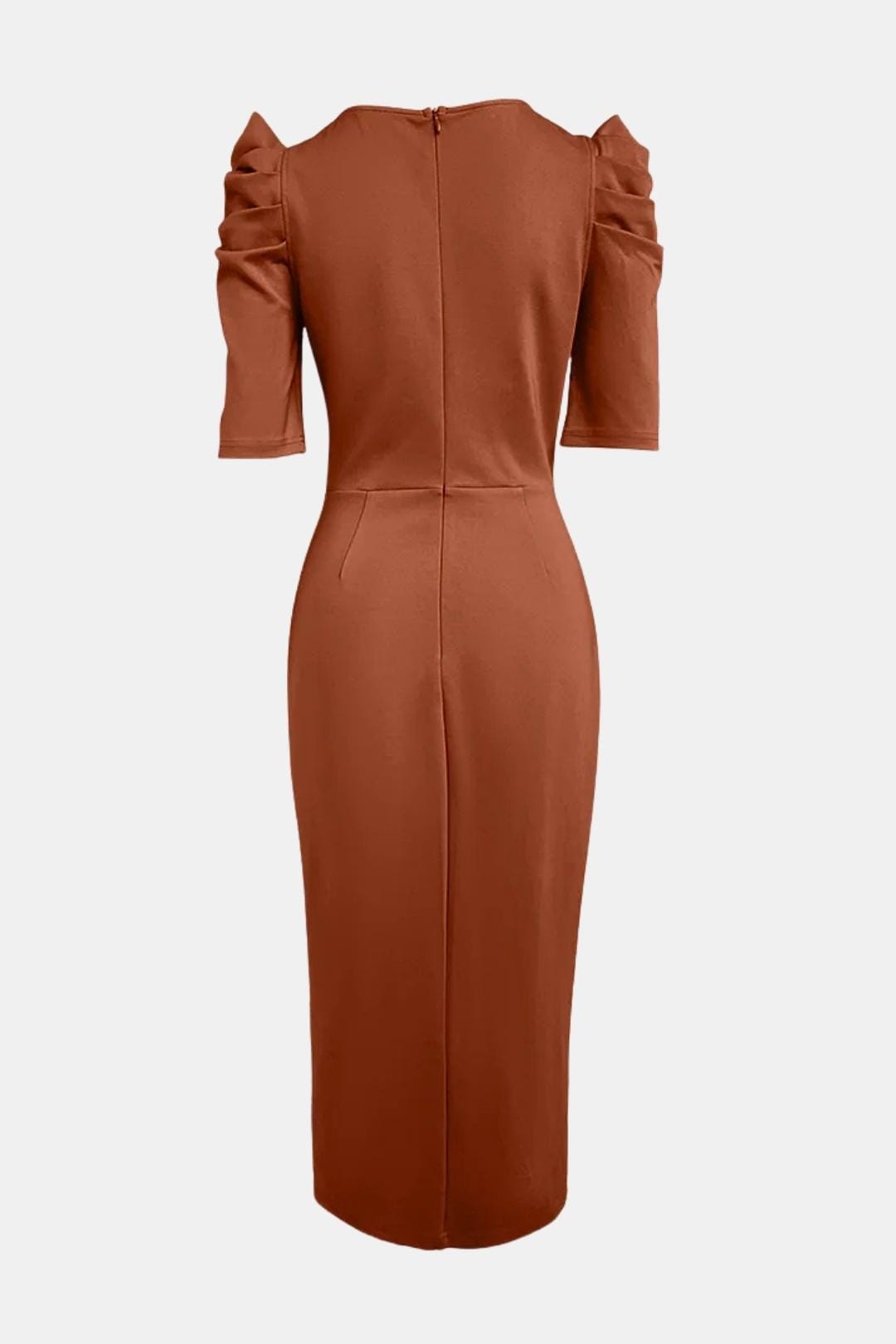 Elysia - 3D Floral Puff Sleeve Ruched Slit Bodycon Dress