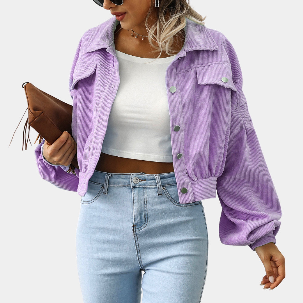 Veste Courte Femme En Velours Côtelé Coupe Moderne Boutonnée Usage Quotidien