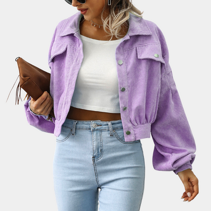 Veste Courte Femme En Velours Côtelé Coupe Moderne Boutonnée Usage Quotidien