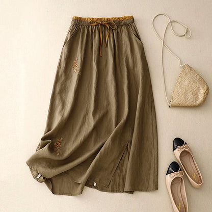 Light blue linen skirt with a relaxed fit and a flowy style, perfect for casual summer outings. 3