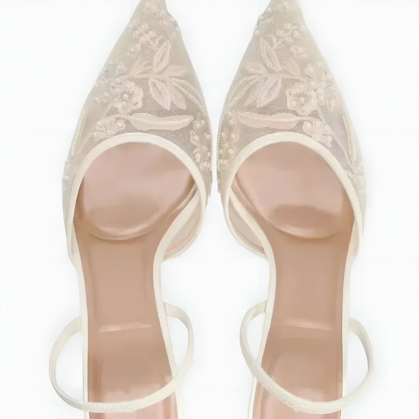 Embroidered Mesh Slingback Heels with Pointed Toe