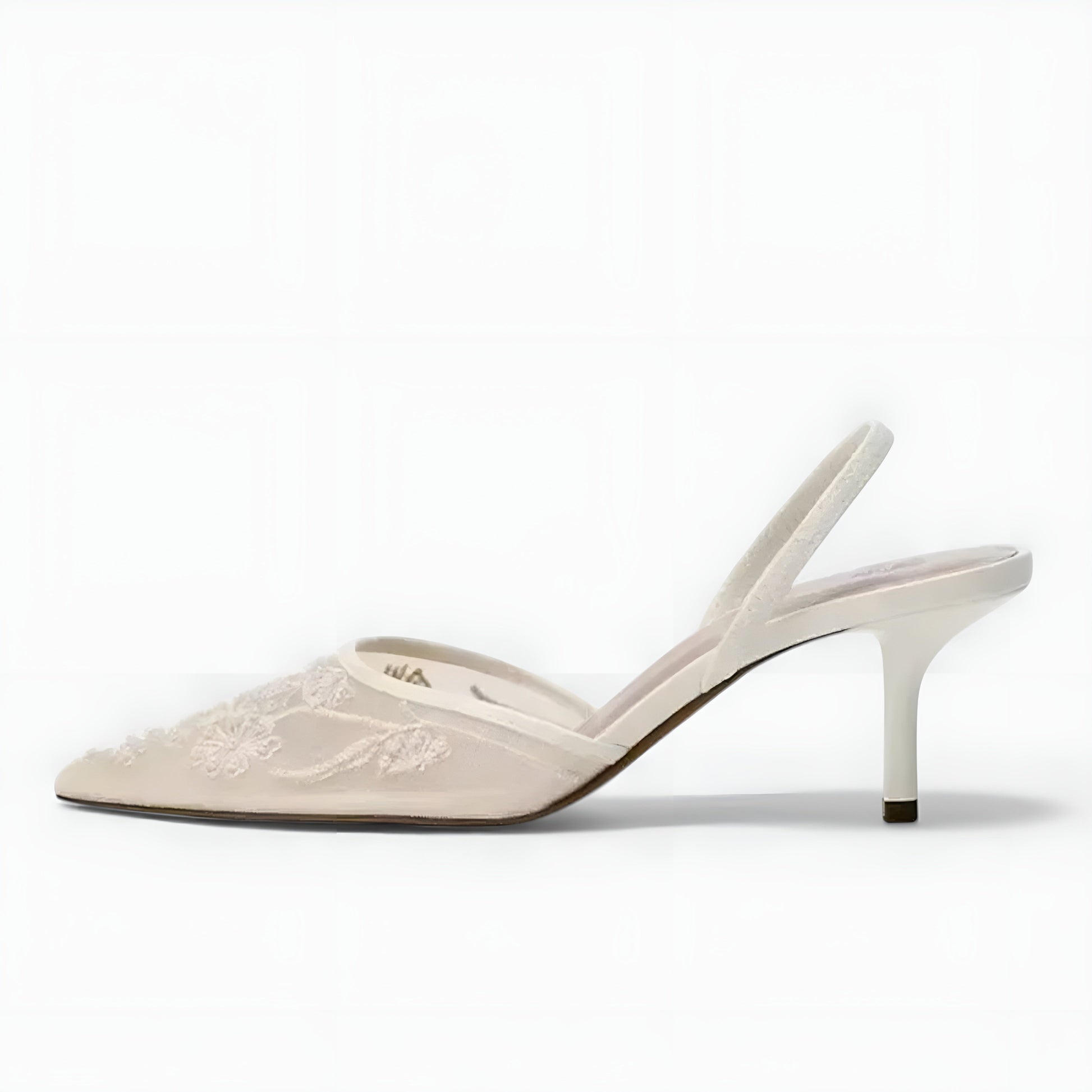 Embroidered Mesh Slingback Heels with Pointed Toe