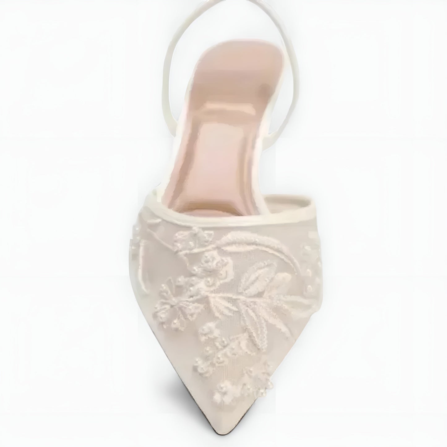 Embroidered Mesh Slingback Heels with Pointed Toe