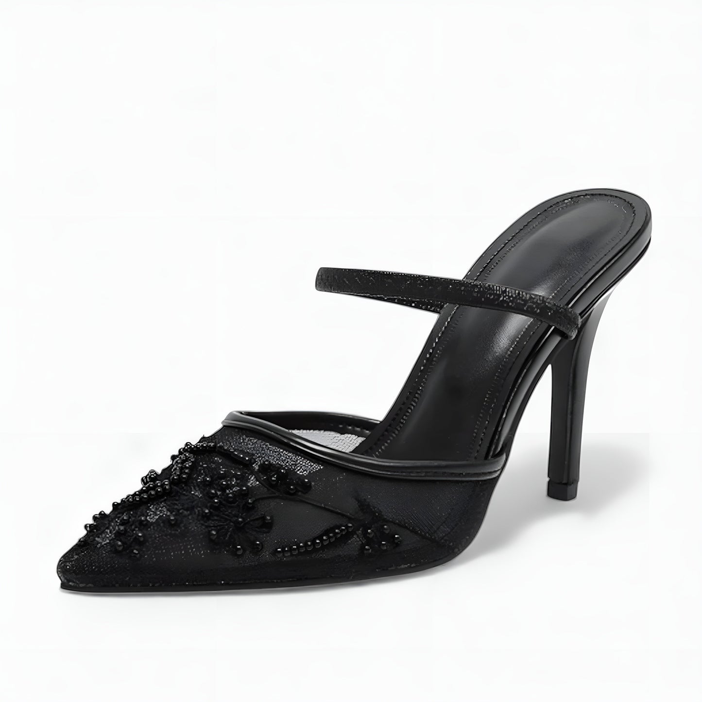 Embroidered Mesh Slingback Heels with Pointed Toe