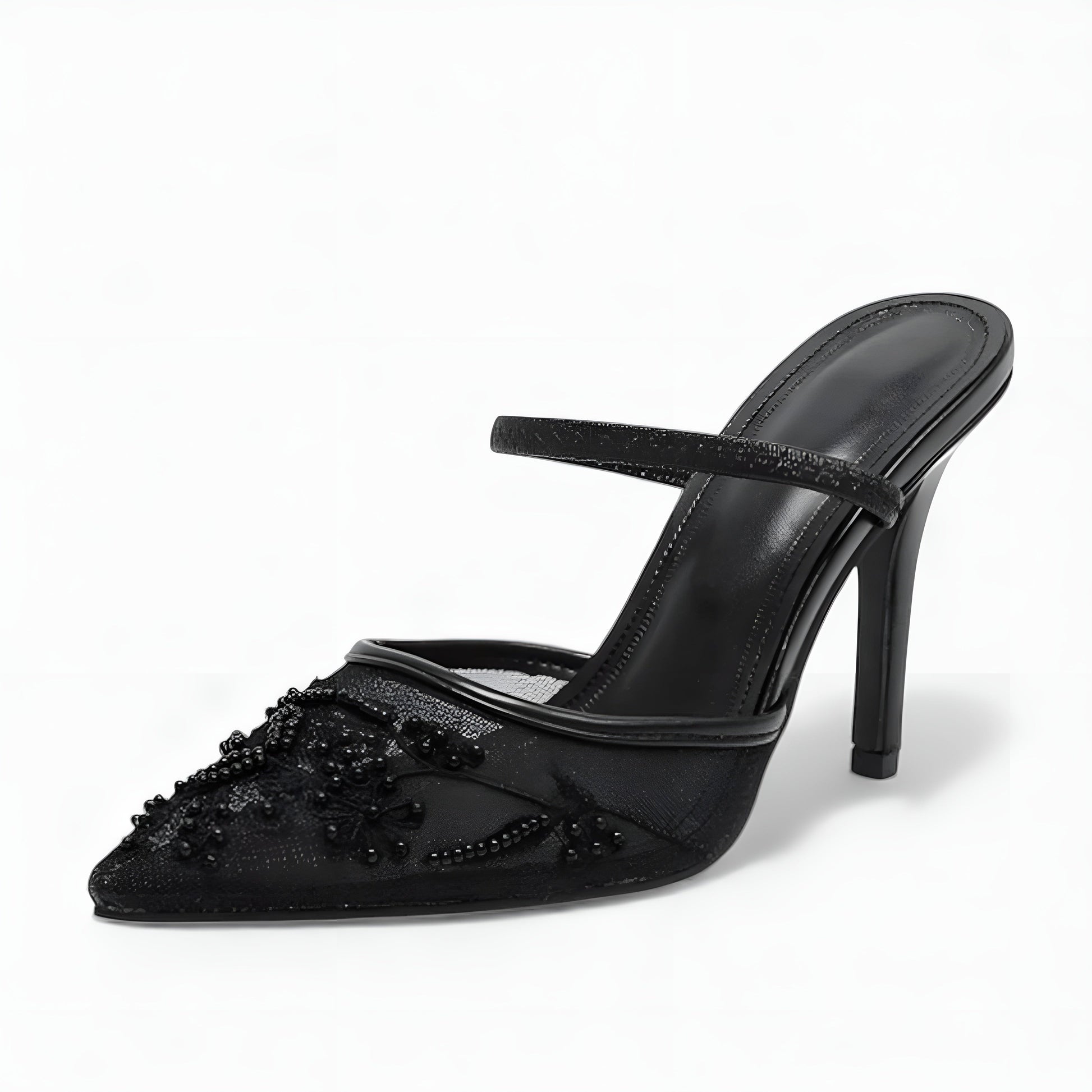 Embroidered Mesh Slingback Heels with Pointed Toe