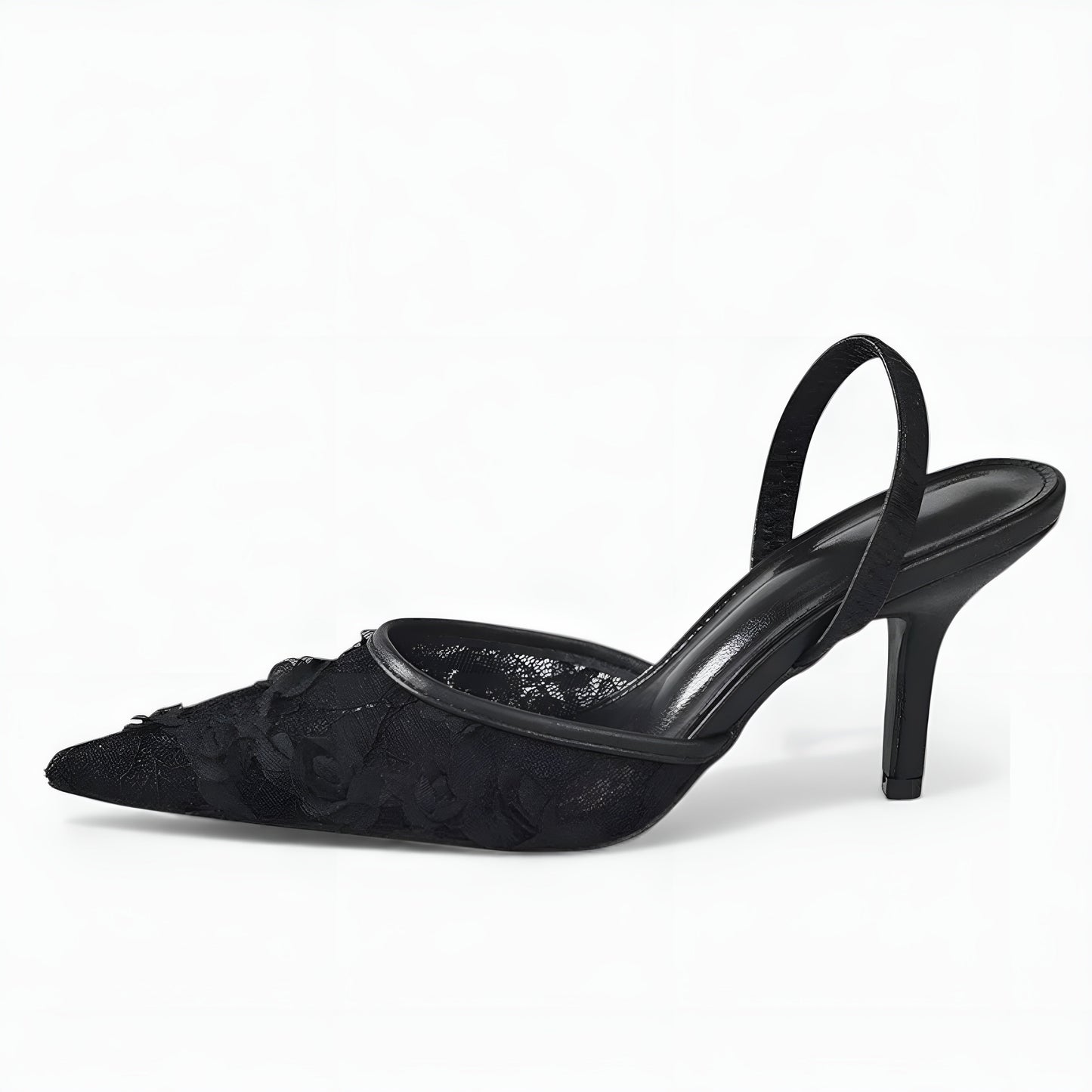 Embroidered Mesh Slingback Heels with Pointed Toe