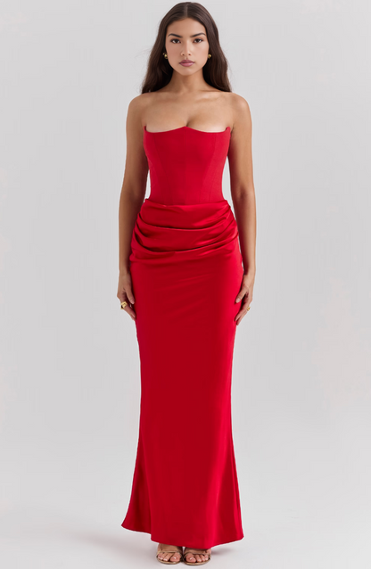 Women's Wedding Guest Lace Strapless Dress Evening