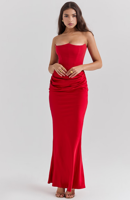 Women's Wedding Guest Lace Strapless Dress Evening