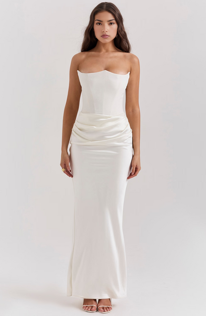 Women's Wedding Guest Lace Strapless Dress Evening