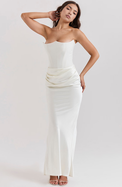 Women's Wedding Guest Lace Strapless Dress Evening