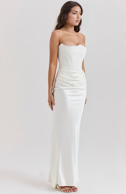 Women's Wedding Guest Lace Strapless Dress Evening