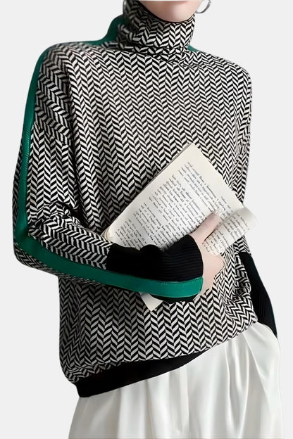 Emerald – Striped Turtle Neck Sweater with Relaxed Fit