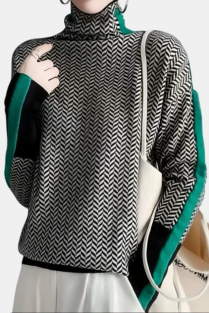 Emerald – Striped Turtle Neck Sweater with Relaxed Fit