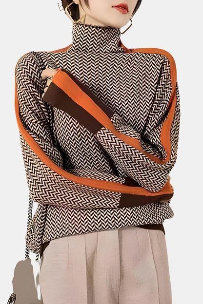 Emerald – Striped Turtle Neck Sweater with Relaxed Fit