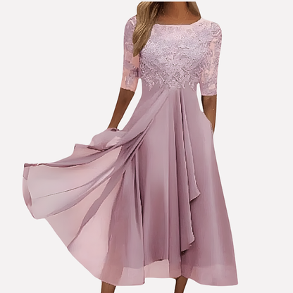 Emilia | Women Evening Midi Dress Lace Detailing Pleated Skirt