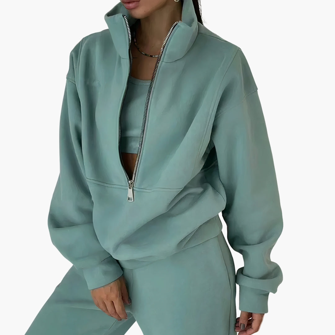 Elowina – Damen Trainingsanzug Set Mit Halb Reißverschluss Sweatshirt