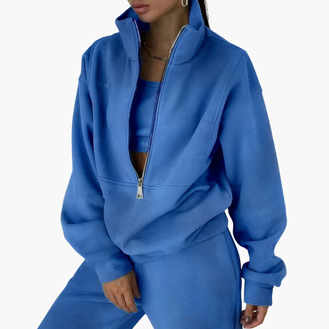 Elowina – Damen Trainingsanzug Set Mit Halb Reißverschluss Sweatshirt