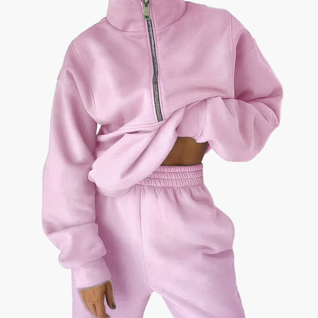 Elowina – Damen Trainingsanzug Set Mit Halb Reißverschluss Sweatshirt