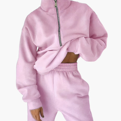 Elowina – Damen Trainingsanzug Set Mit Halb Reißverschluss Sweatshirt