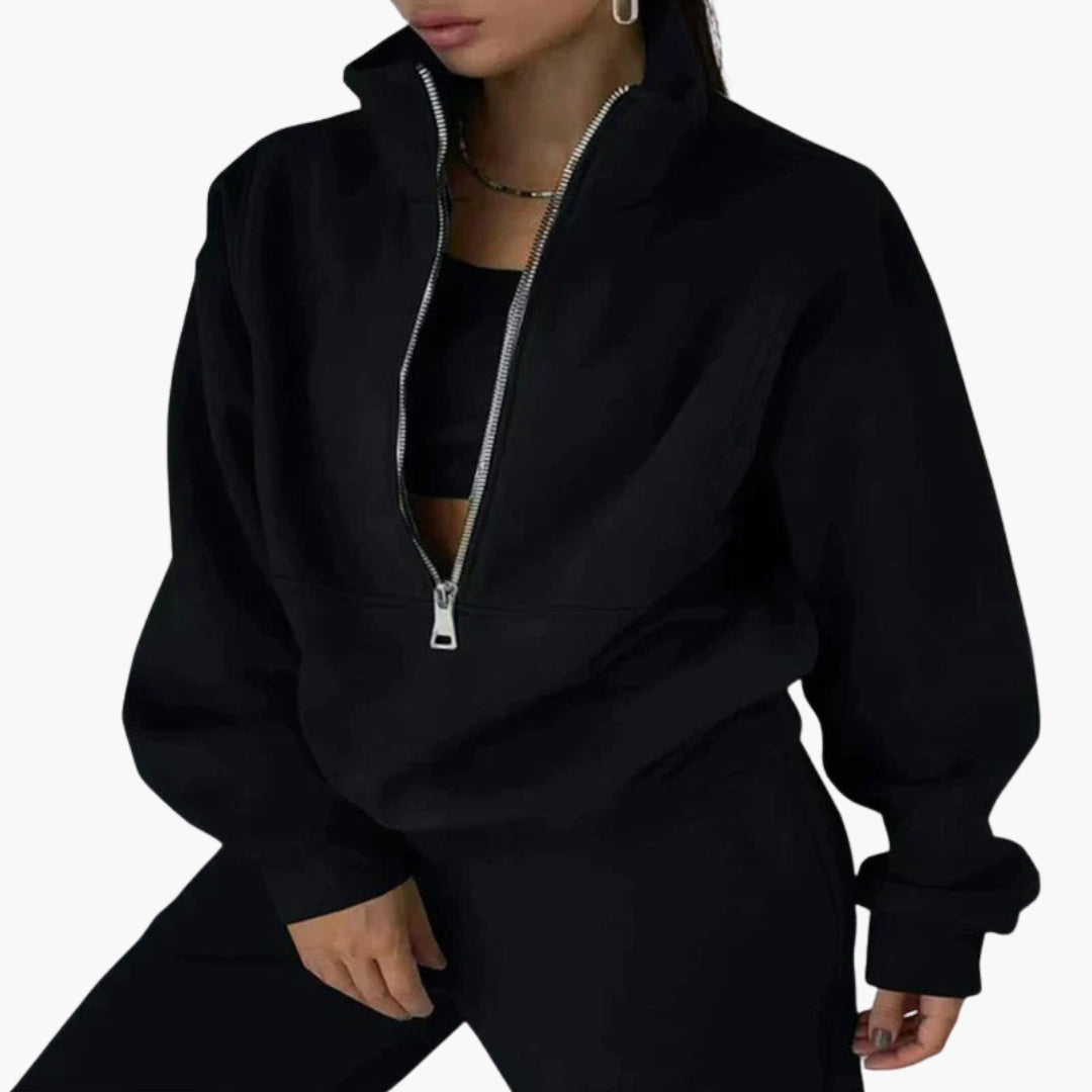Elowina – Damen Trainingsanzug Set Mit Halb Reißverschluss Sweatshirt