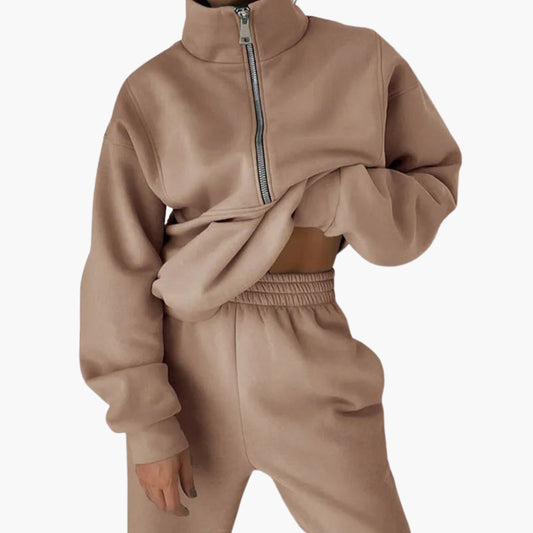 Elowina – Damen Trainingsanzug Set Mit Halb Reißverschluss Sweatshirt