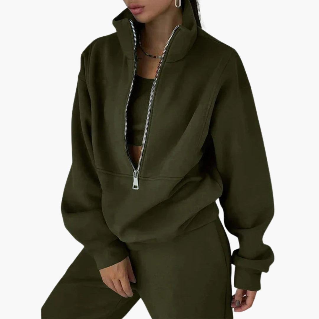 Elowina – Damen Trainingsanzug Set Mit Halb Reißverschluss Sweatshirt
