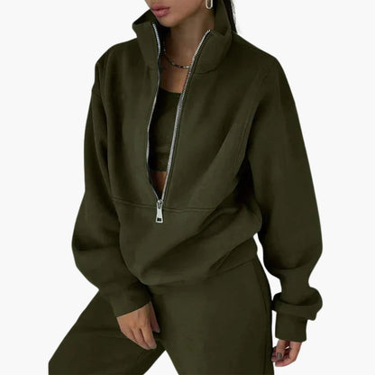 Elowina – Damen Trainingsanzug Set Mit Halb Reißverschluss Sweatshirt