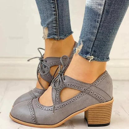Rowena – Heeled Lace Up T Strap Womens Shoes