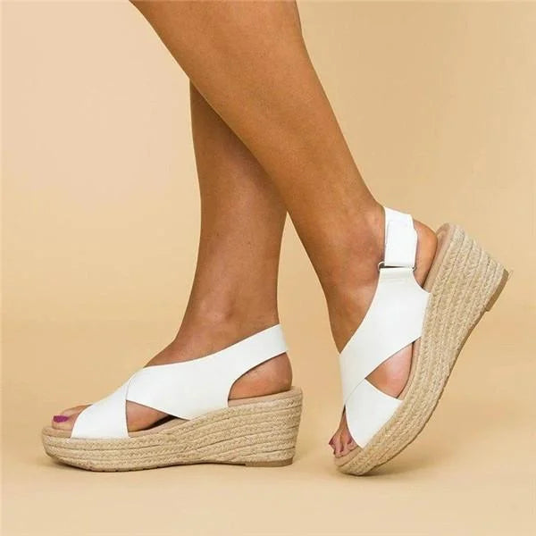 Espadrilles Damen | Keilabsatz orthopädisch | Elastischer Crossband-Riemen | Terrasoft