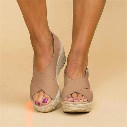 Espadrilles Damen | Keilabsatz orthopädisch | Elastischer Crossband-Riemen | Terrasoft