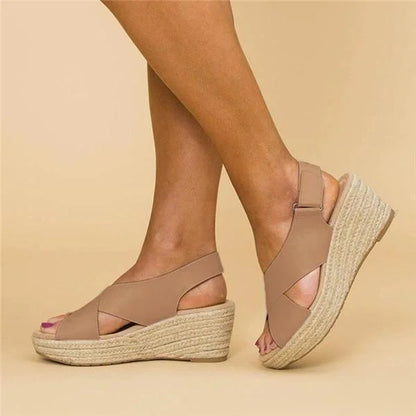 Espadrilles Damen | Keilabsatz orthopädisch | Elastischer Crossband-Riemen | Terrasoft