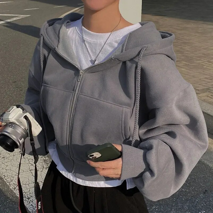 Moderne cropped hoodie med lynlås og stilfuld pasform