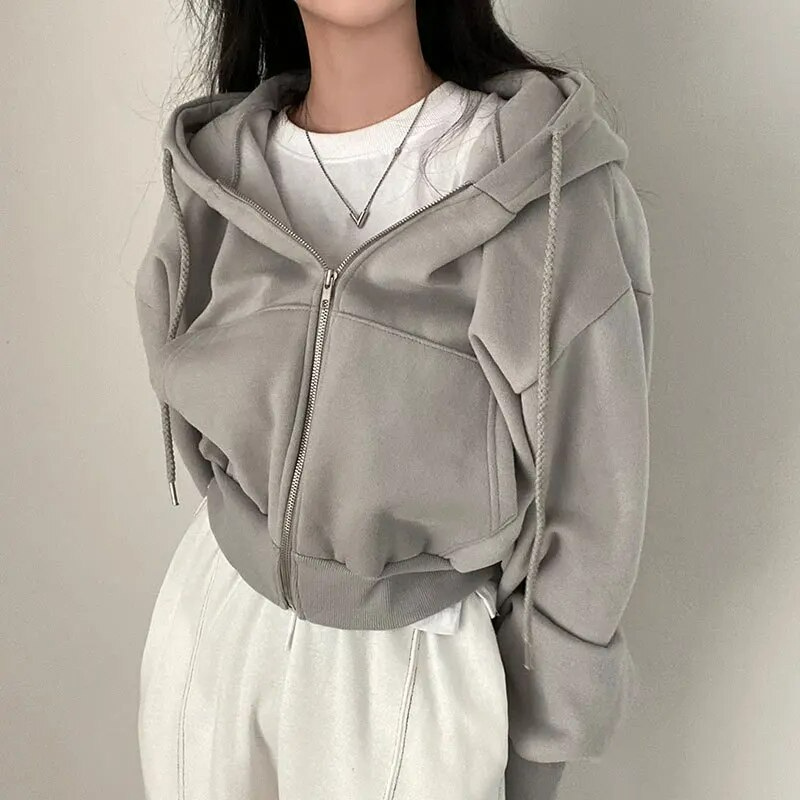 Moderne cropped hoodie med lynlås og stilfuld pasform