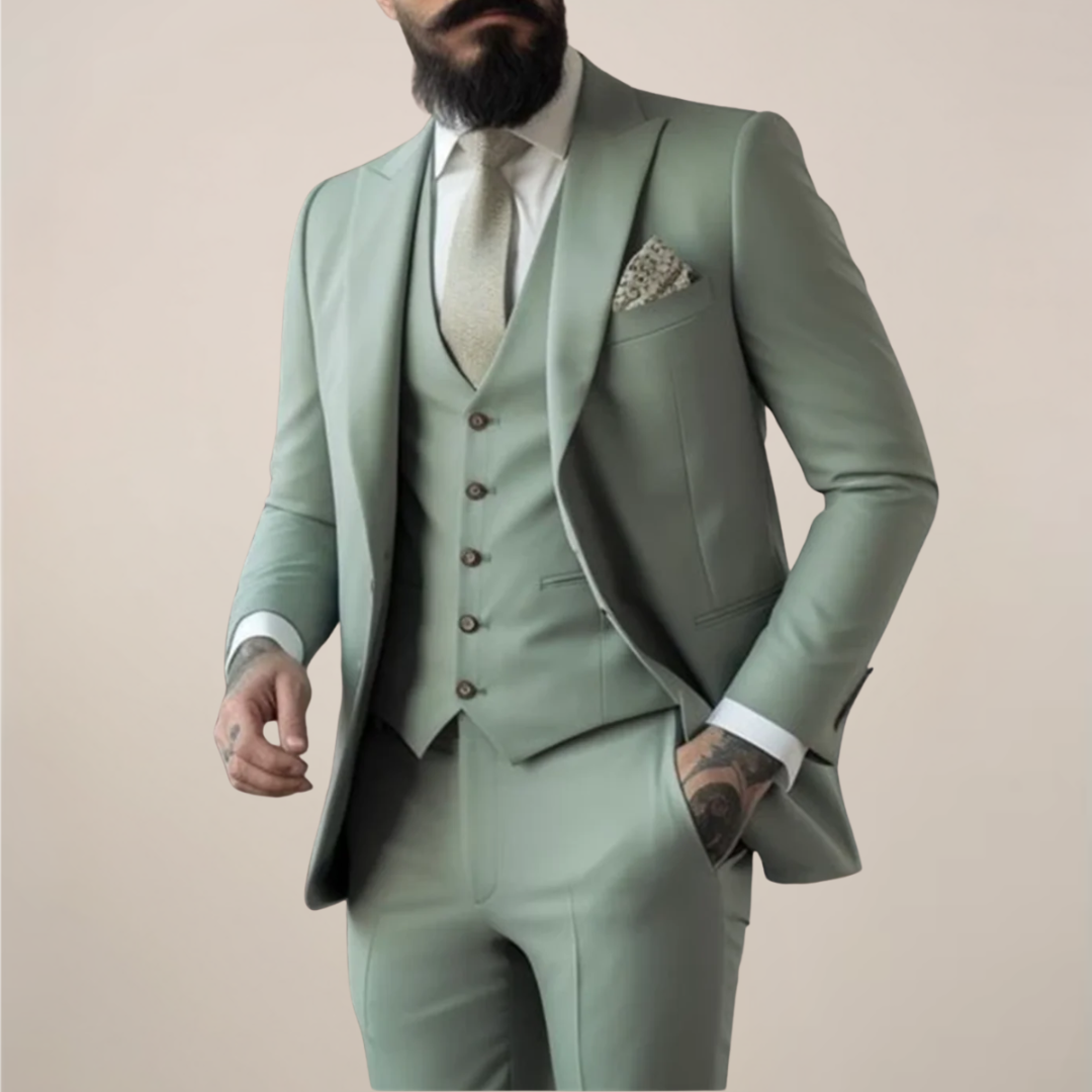 Asher | Men’s Spring Three Piece Suit Set Notch Lapel Waistcoat Pocket Square