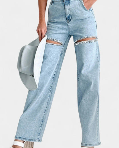 Moderne Højtaljede Denim med Rå Detaljer – Wide Leg Fit