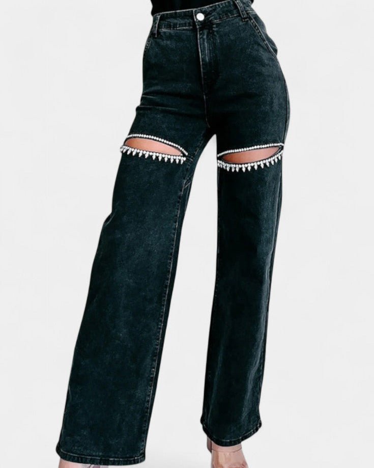 Moderne Højtaljede Denim med Rå Detaljer – Wide Leg Fit