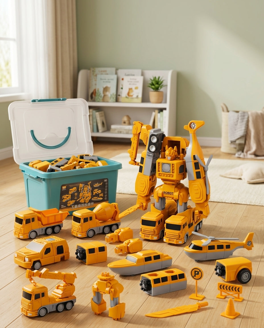 The Mighty Builder Squad | 7-i-1 magnetisk forvandlingsbar anleggskøretøystyrke