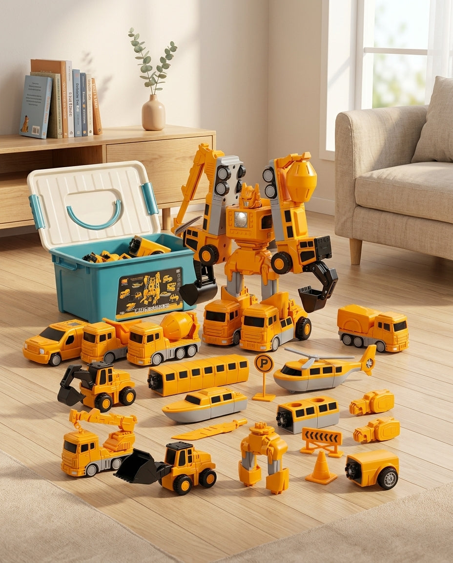The Mighty Builder Squad | 7-i-1 magnetisk förvandlingsbar byggfordonsstyrka