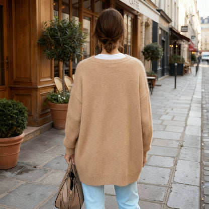 Cardigan Long Boutonné Élégant pour Femme – Pull Confortable à Col Rond
