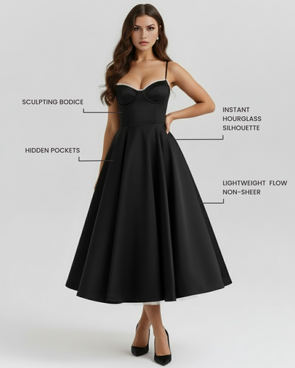 Selene™ — Robe midi romantique en tulle — noir intense — élégance intemporelle