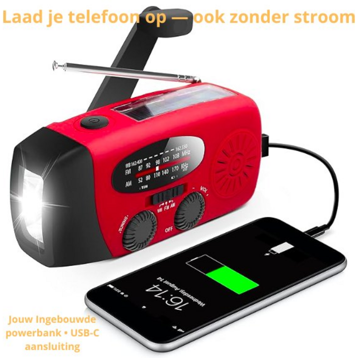 Noodradio Pro™ — Altijd Licht, Bereik & Stroom Bij Nood