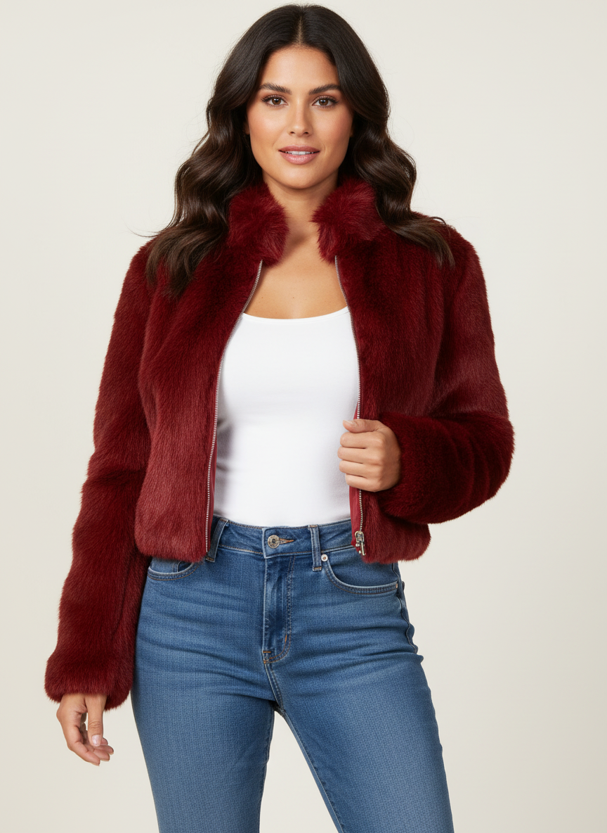 Faux Fur Short Jacket for Women – Cozy Cropped Outerwear for Casual Wear and Winter Outfits