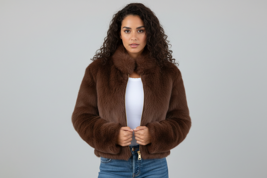 Faux Fur Short Jacket for Women – Cozy Cropped Outerwear for Casual Wear and Winter Outfits