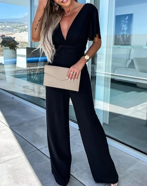Feestelijke Jumpsuit met Ruchemouwen en Wijde Pijpen – Elegante en Trendy Uitstraling in Hoogwaardig Materiaal 1
