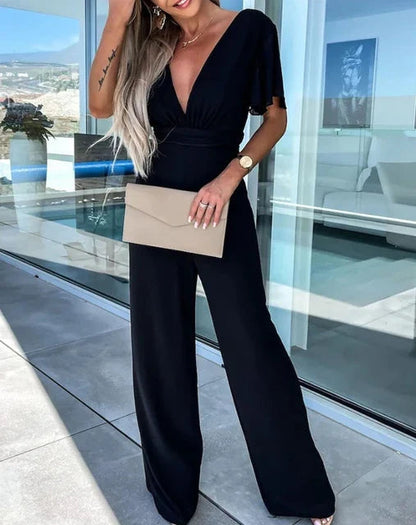 Feestelijke Jumpsuit met Ruchemouwen en Wijde Pijpen – Elegante en Trendy Uitstraling in Hoogwaardig Materiaal 1