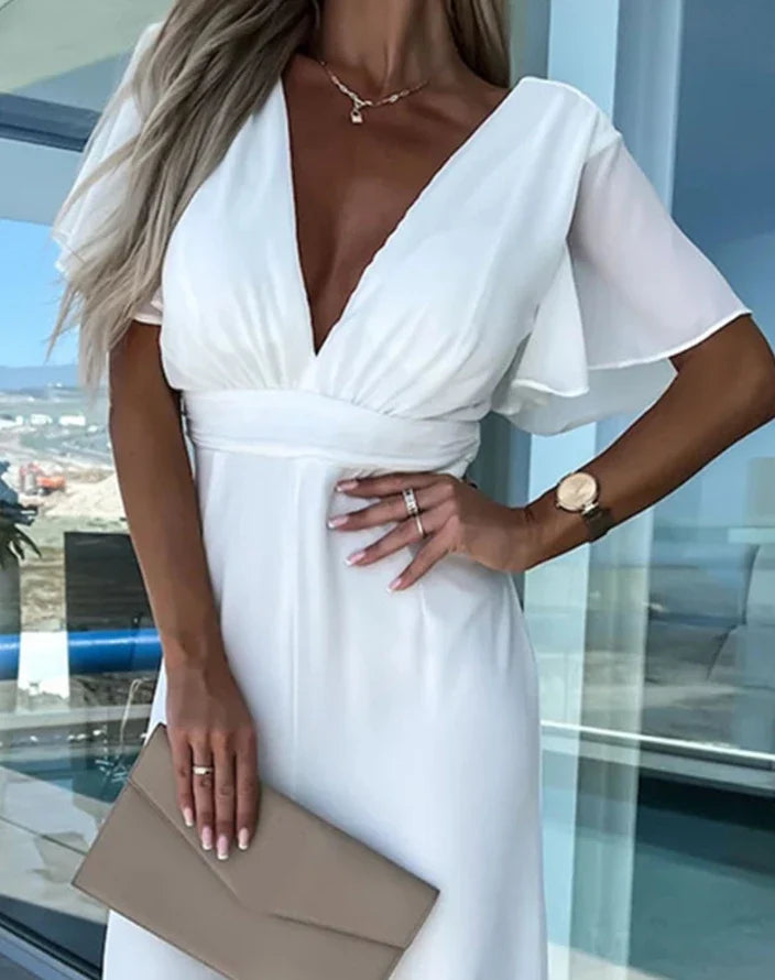 Feestelijke Jumpsuit met Ruchemouwen en Wijde Pijpen – Elegante en Trendy Uitstraling in Hoogwaardig Materiaal 5